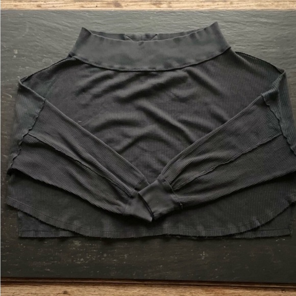 Free People] Charcoal Cotton Waffle Oversize Top - Picture 10 of 16